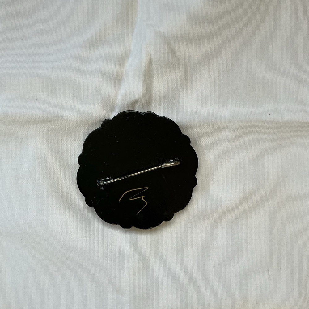 Russian Hand-Painted Floral Black Brooch - Picture 2 of 2
